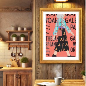 Póster moderno de mediados de siglo: arte de pared vibrante y ecléctico: abuela retro de los años 50, decoración de pared con estampado satinado de 18 x 24