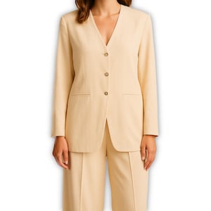 Vintage 80s Silk Pantsuit Ivory Neiman Marcus Suit Size 10 Braided Trim Power Look High Waist Wide Leg Career Outfit Retro Elegant