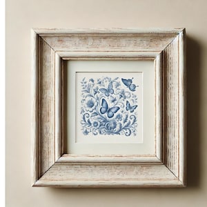 Farfalla in tela francese PNG, ClipArt floreale blu vintage da scaricare, Illustrazione digitale Cottagecore per artigianato e stampe murali