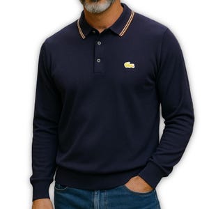 Vintage Izod Lacoste Knit Polo Shirt: 70s Navy Blue Alligator Logo