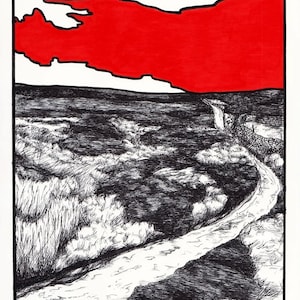 A4 &#39;Haworth Moor’ Original Drawing - Pen and Acrylic landscape