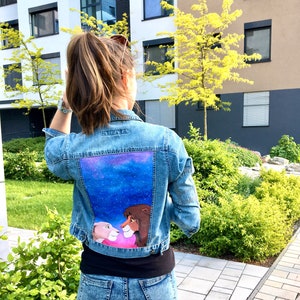 Hand painted denim jacket Love Custom denim jacket Hand painted jean jacket Painted jacket Kids jacket Valentines day gift for her