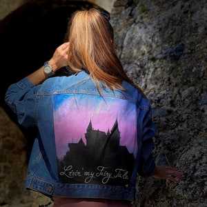 Custom painted jacket Fairytale Hand painted denim jacket Personalized jacket Painted jean jacket Festival Woman jacket Bemalte jacke