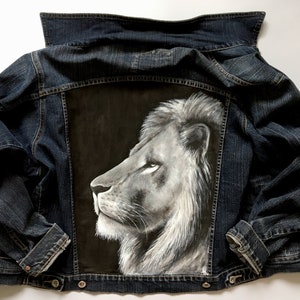 Individuell bemalte Jacke Handbemalte Jeansjacke Löwe Personalisierte Jeansjacke Handbemalte Jeansjacke Gemalte Jacke Frauen-Jeansjacke