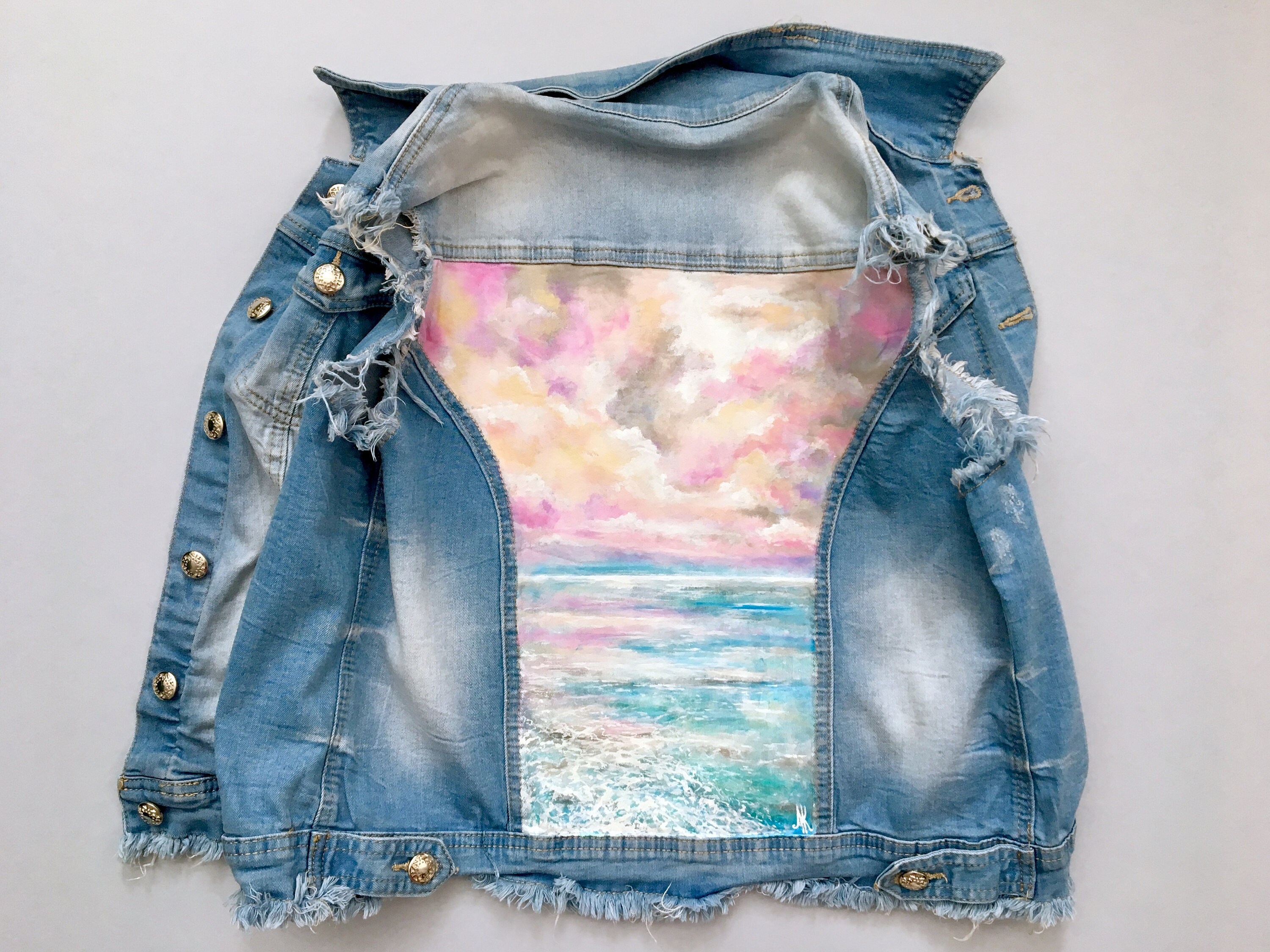 Custom Hand Painted Denim Vest Ocean Painted Jean Vest Hand Painted Jacket Painted Jacket Personalized Denim Jacket Painted Denim Jacket