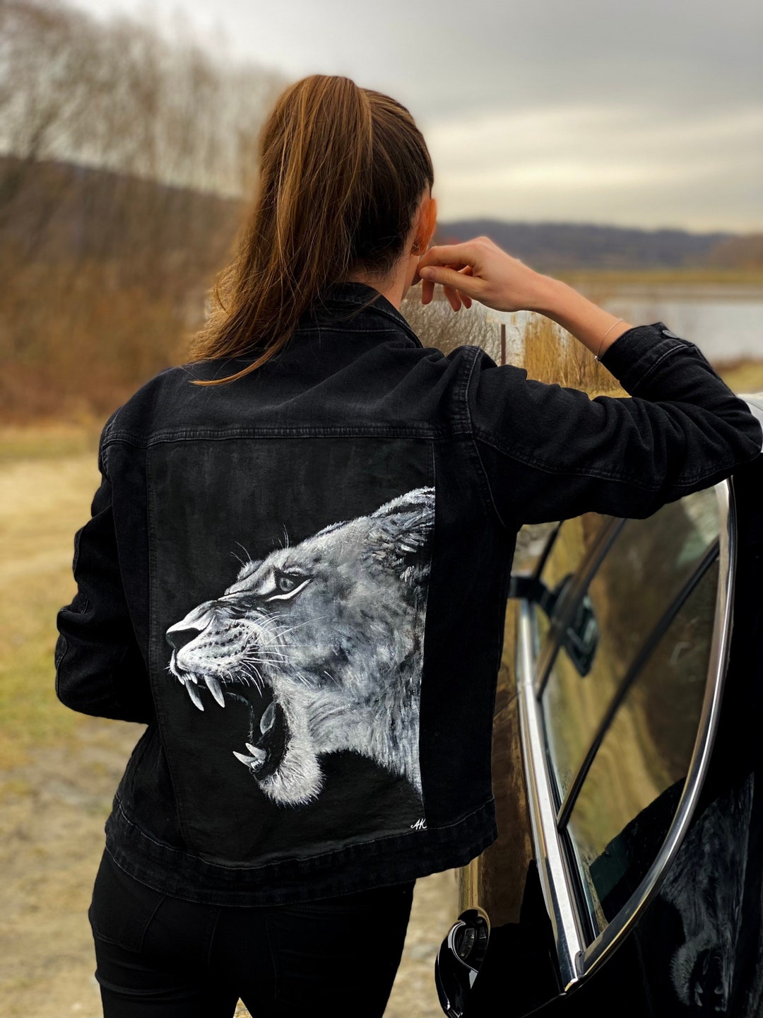 Jaqueta personalizada pintada à mão jaqueta leoa pintada à mão