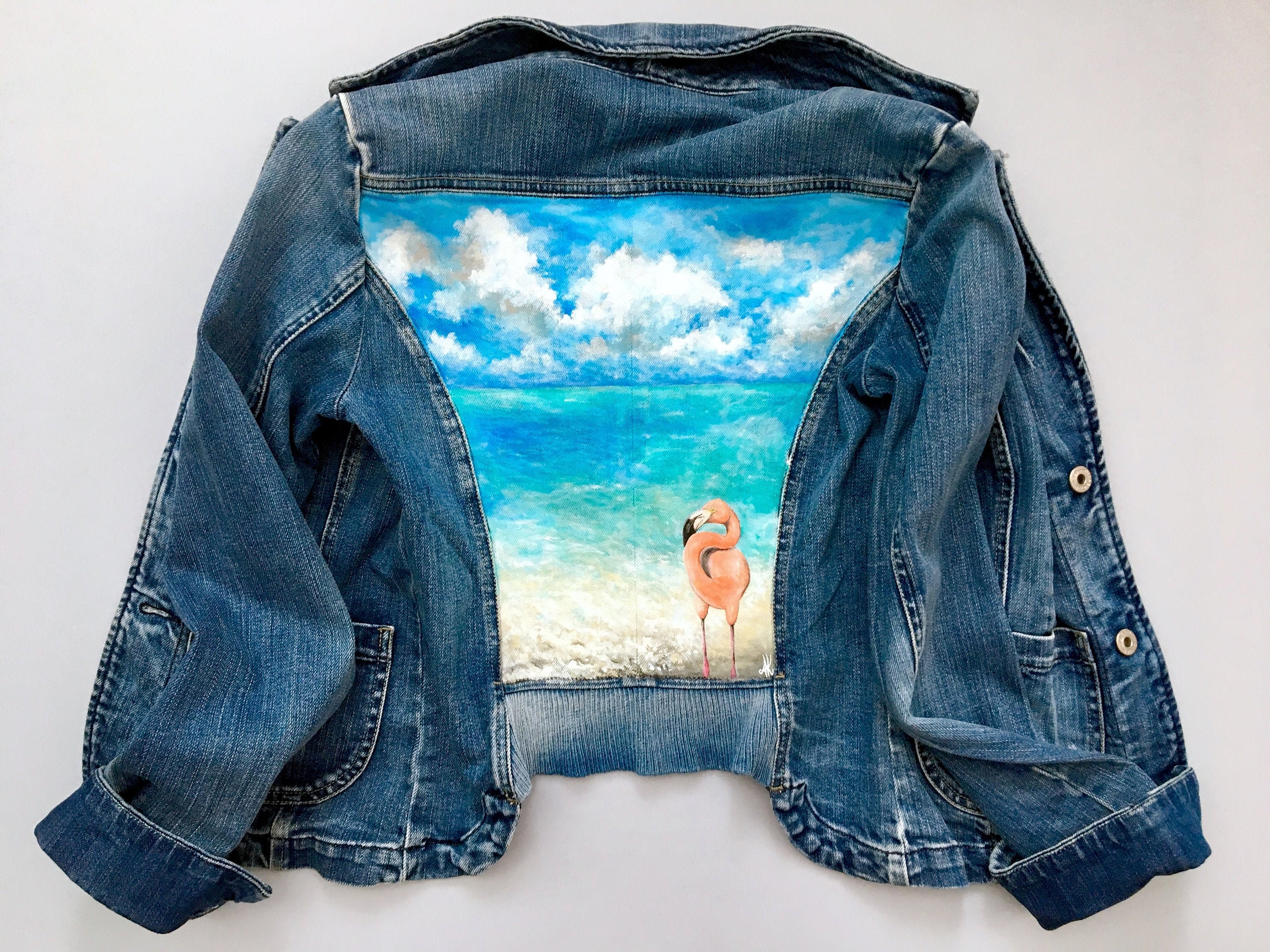 Custom painted jacket Hand painted denim jacket Flamingo Personalized denim jacket Hand painted jean jacket Painted jacket Woman jacket
