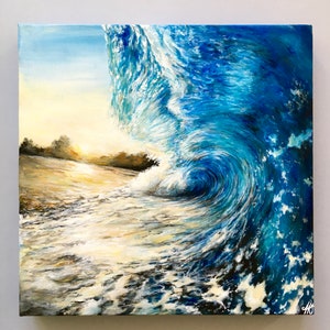 Pintura acrílica onda beira-mar pintura oceano arte decoração de casa arte moderna design de interiores pintura em tela