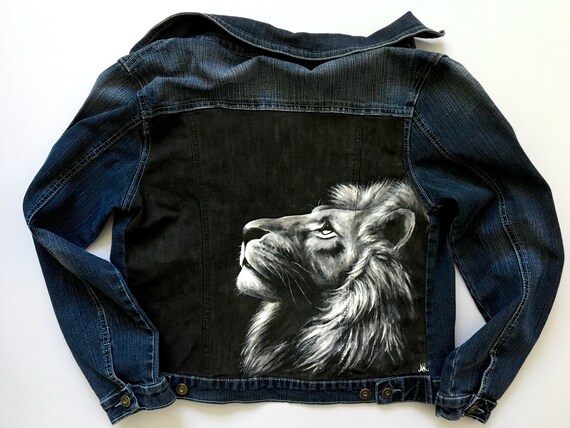 Custom painted jacket Hand painted denim jacket Colored Lion Personalized  denim jacket Hand painted jean jacket Painted jacket Woman jacket