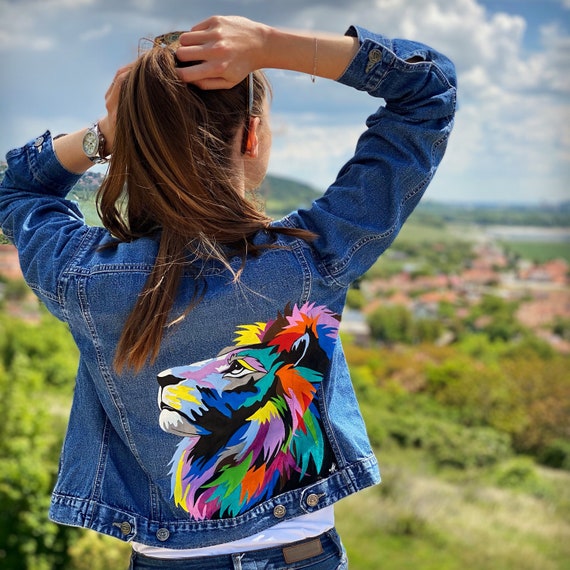 Custom Painted Jacket Hand Painted Denim Jacket Colored Lion - Etsy