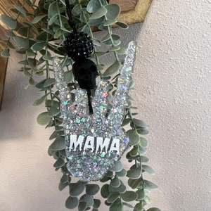 Personalized Skull Car Charm: Rock On Hand Rearview Mirror Decor image 5