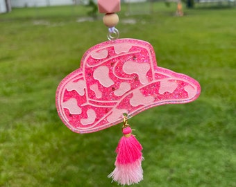 Cowgirl Hat Car Charm: Pink Rearview Mirror Accessory