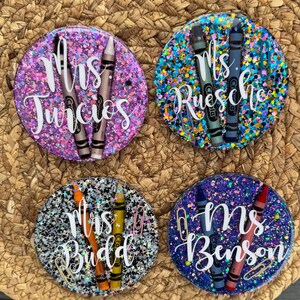 Personalized Teacher Coaster: Sparkling School Supply Resin Gift - Etsy