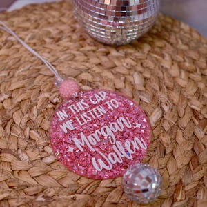 Morgan Wallen Car Charm: Glitter Disco Ball Rearview Mirror Accessory