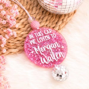 Morgan Wallen Car Charm: Glitter Disco Ball Rearview Mirror Accessory