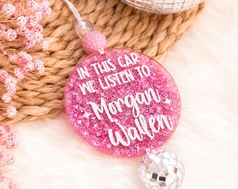 Morgan Wallen Car Charm: Glitter Disco Ball Rearview Mirror Accessory