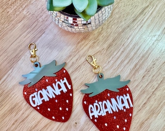 Personalized Strawberry Backpack Tag: Custom Name School Bag Charm