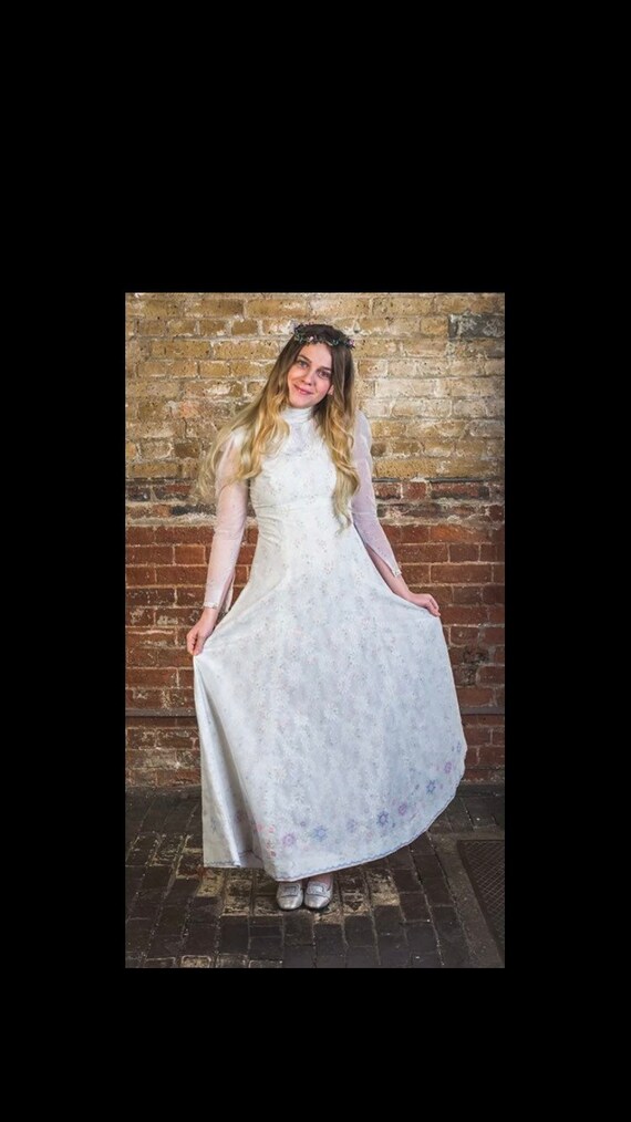 Vintage 70s White Floral Lace Boho Maxi Wedding Dress Size Etsy
