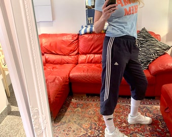 Adidas Vintage Trackies/Tracksuit Bottoms, 3/4 Length Navy Blue, Size 10-12