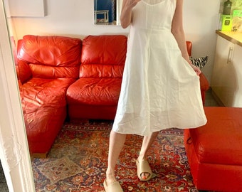 Vintage Handmade Satin Slip / Dress / Lingerie Ivory / Empire Line - Size UK 10-12