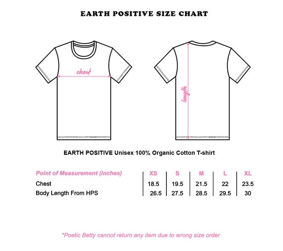 earth positive t shirts size chart