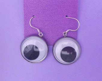 Googly Eye Earrings, Stainless Steel Wiggly Eye, Funny Eyeball Halloween Earring, Weird Creepy