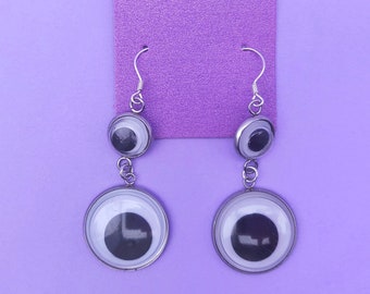 Googly Eye Earrings, Funny Eyeball Halloween Earring, Stainless Steel Wiggly Eye, Weird Creepy