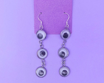 Googly Eye Earrings, Weird Creepy, Funny Eyeball Halloween Earring, Stainless Steel Wiggly Eye