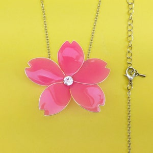 Cherry Blossom Silver Necklace, Pink White Flower Jewelry, Glass Resin Sakura Necklace