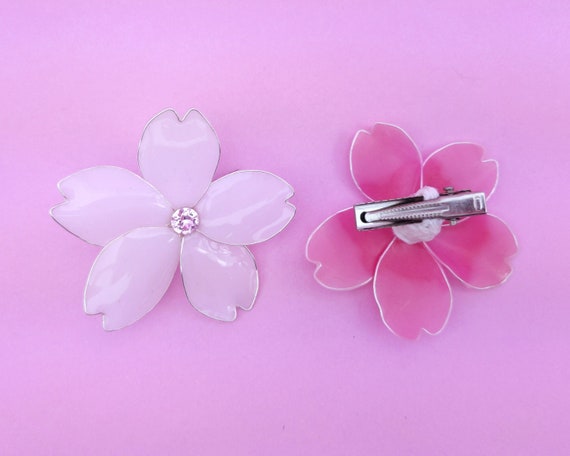 Cherry Blossom Silver Hair Clip, Pink White Flower Accessory 