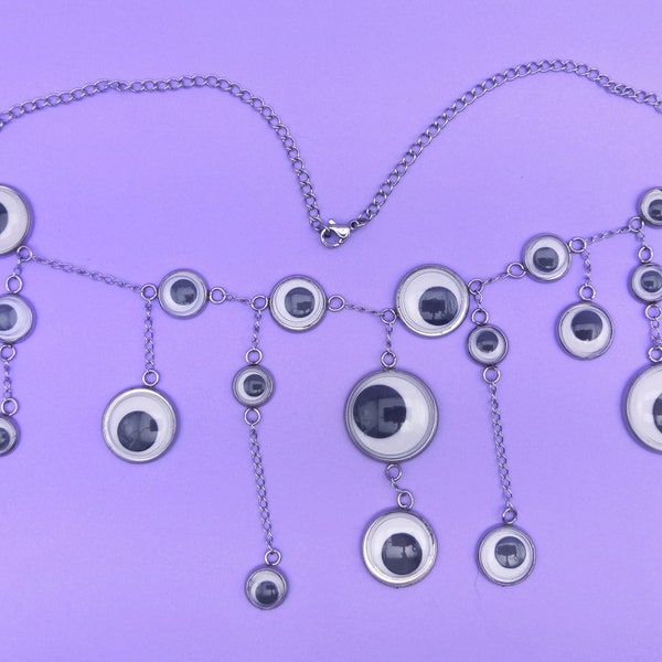 Googly Eyes Necklace, Stainless Steel Wiggly Eye, Funny Eyeball Halloween Necklace, Weird Creepy