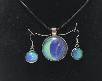 BLUE MOON JEWELRY set, paint pour jewelry, fluid art jewelry, original art, acrylic art jewelry, hand painted art, paint pour art, art gift