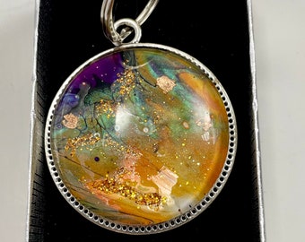 DESERT MOON KEY Chain, Key Chain, Key Ring, Lanyard, Alcohol Ink, Metal Key Ring, Metal Key Chain, Key Holder, Original Art, Key Fob, Key