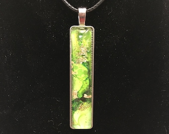 GREEN AGATE Pendant by MoonShadowBotanicals, Alcohol Ink, Alcohol Ink Print, Original Art Necklace, Hand Painted Art, Rectangle Necklace