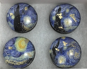 STARRY NIGHT Magnets, Original Art Magnets, Refrigerator Magnets, Circle Magnets, Round Magnets, Kitchen Magnets, Gift Magnets, Art Magnet