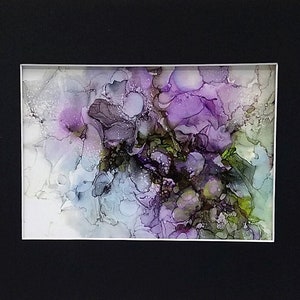 PURPLE OCEAN Alcohol Ink Art with Mat, Artist Signed, Original Art Print, Wall Art, Abstract Alcohol Ink Art, Home Decor, Handmade USA