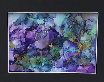 MULTI COLOR Alcohol Ink Art with Mat, Artist Signed, Original Art Print, Wall Art, Abstract Alcohol Ink, Home Decor Art, Handmade USA