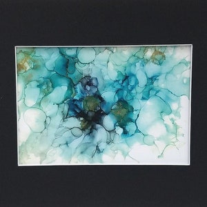 TURQUOISE HYDRANGEA Alcohol Ink Art with Mat, Artist Signed, Original Art Print, Wall Art, Abstract Alcohol Ink, Home Decor Handmade USA