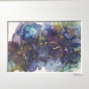 SMOKE #2 Alcohol Ink Art with Mat, Artist Signed, Original Art Print, Wall Art, Abstract Alcohol Ink, Home Decor Art, Handmade USA