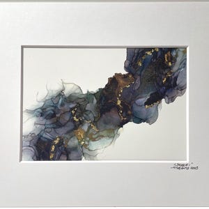 SMOKE #1 Alcohol Ink Art with Mat, Artist Signed, Original Art Print, Wall Art, Abstract Alcohol Ink, Home Decor Art, Handmade USA