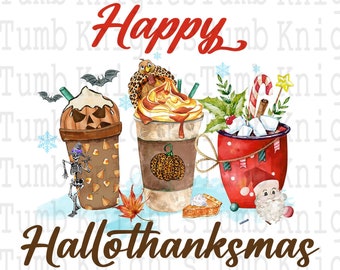 Happy Hallothanksmas Coffee PNG, Coffee Clipart, Fall PNG, Halloween png, Christmas PNG, Western Png, Instant Download, Sublimation Design