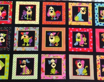 Loralie Designs Tossed Happy Dogs Fabric Cotton Wht Background Sold By The Yard