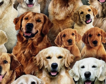 Golden Retriever Fabric, Elizabeth Studio Cotton, Dog Lover Quilting Fabric, sold by the yard