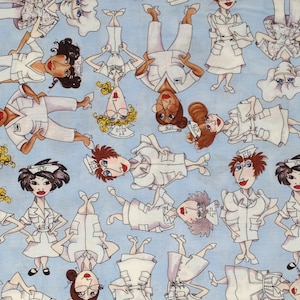 Enfermeras azules de Loralie Designs, tela 100 % algodón, temática médica