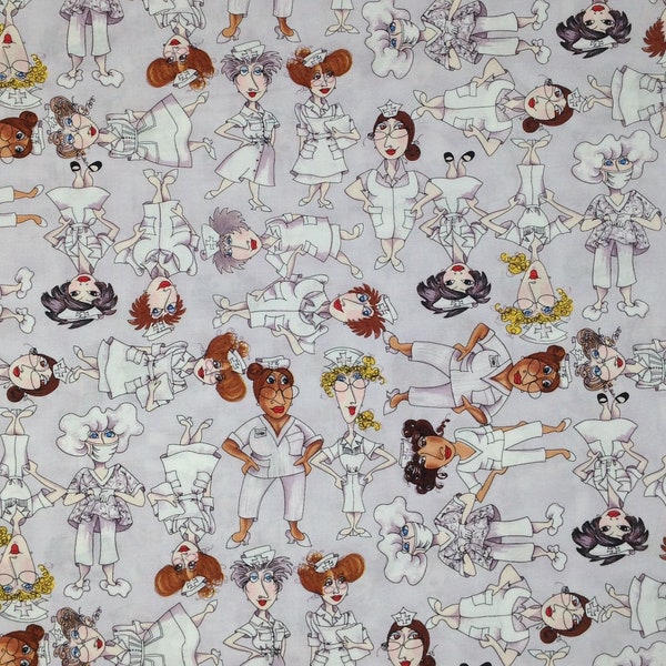 Nurses Back in stock Tossed Nurses Gray by Loralie Designs,from Nifty Nurse Collection, Medical theme 100% cotton fabric