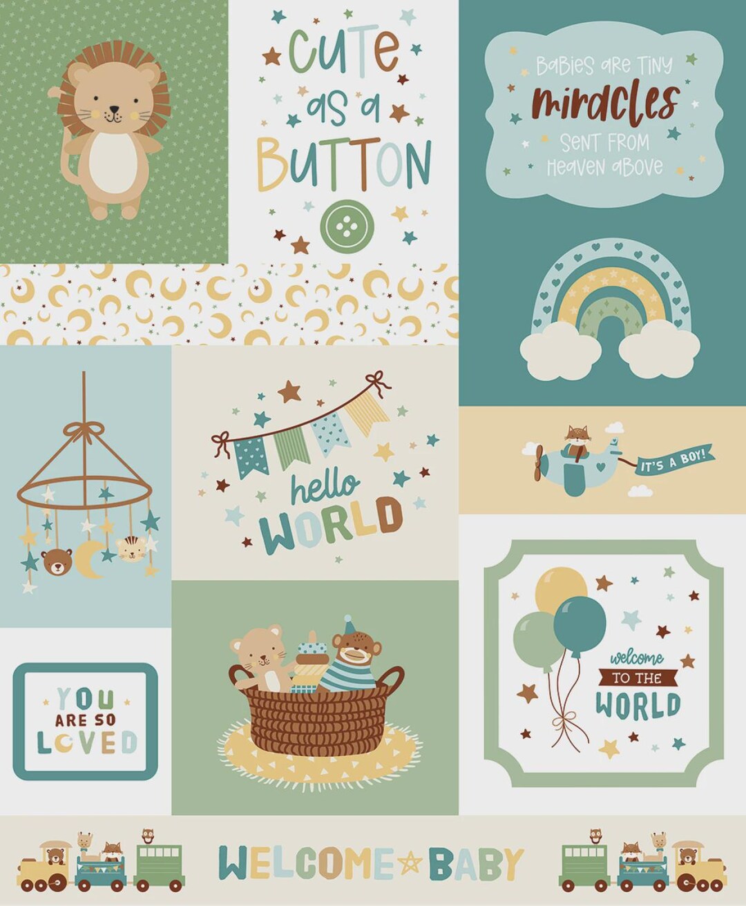 It's A Boy Baby Quilt Panel, Riley Blake Nursery Cotton Fabric (35.5 ...