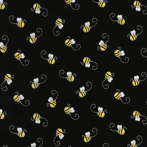 Bees from You Are My Sunshine Collection by Timeless Treasure, 100% Cotton, Bees on Black Material