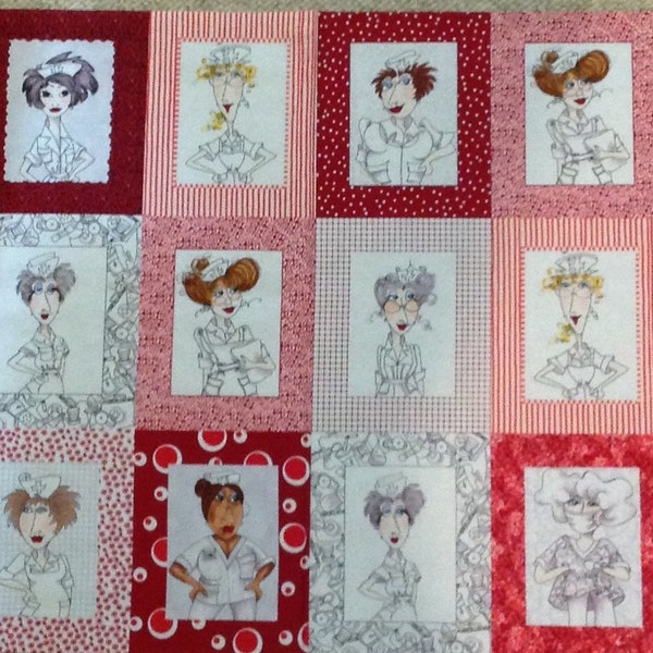Nifty Nurses Fabric Panel by Loralie Designs, 100% Cotton, 18 Nurse images