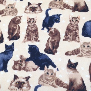 My Pet Family Collection by Paintbrush Studio, Cats and kittens on Tan with white tiny paws, good size print for face masks
