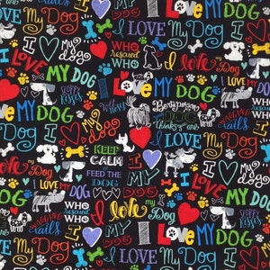I Love My Dog Fabric by Timeless Treasure, 100% cotton fabric, Pet Fabric in bright cheerful colors image 2